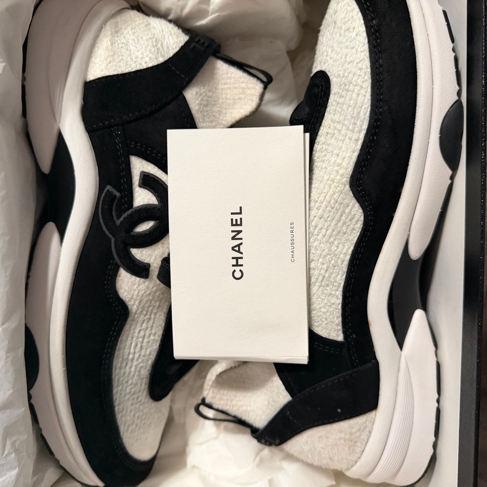 CHANEL Black and Cream Women's Sneakers